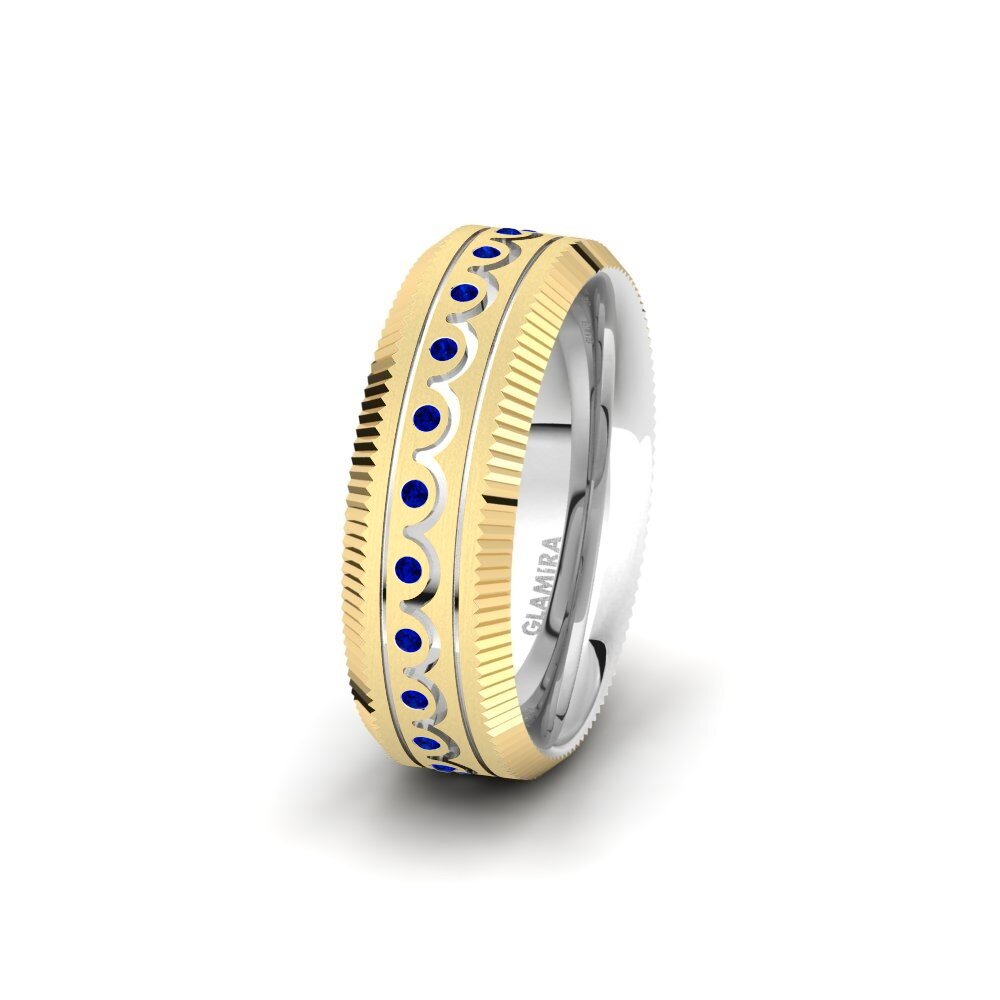 14k White & Yellow Gold Sapphire Women's Wedding Ring Spectacular Square