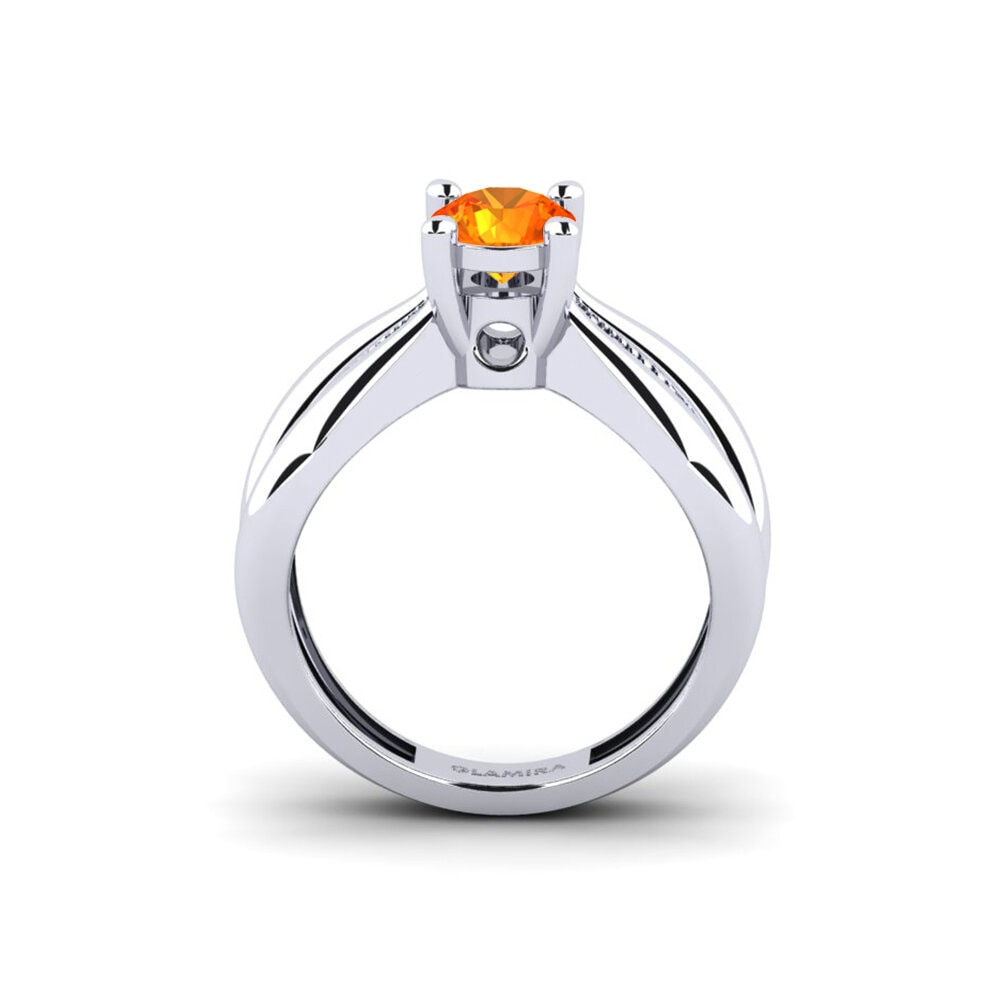 White Silver Orange Sapphire Engagement Ring Spilv