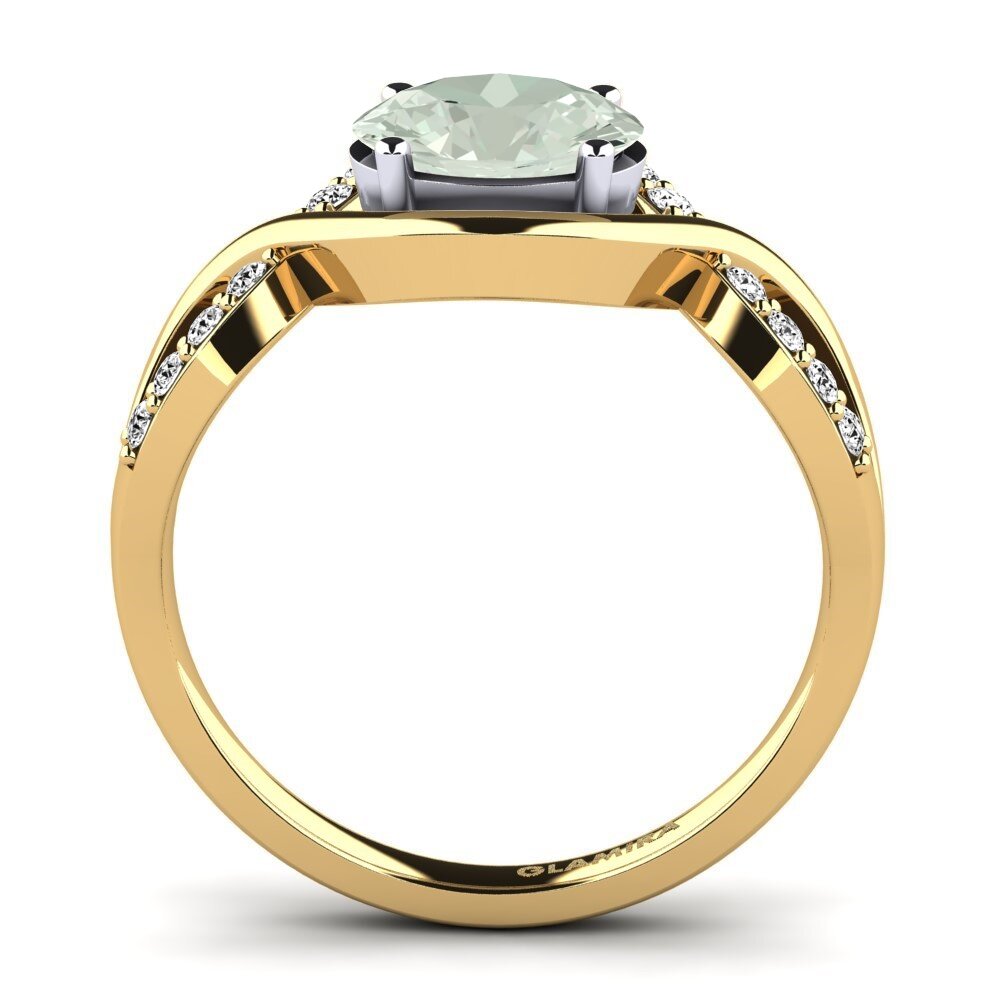 14k Oro Amarillo & Blanco Amatista verde Anillo de compromiso Talia