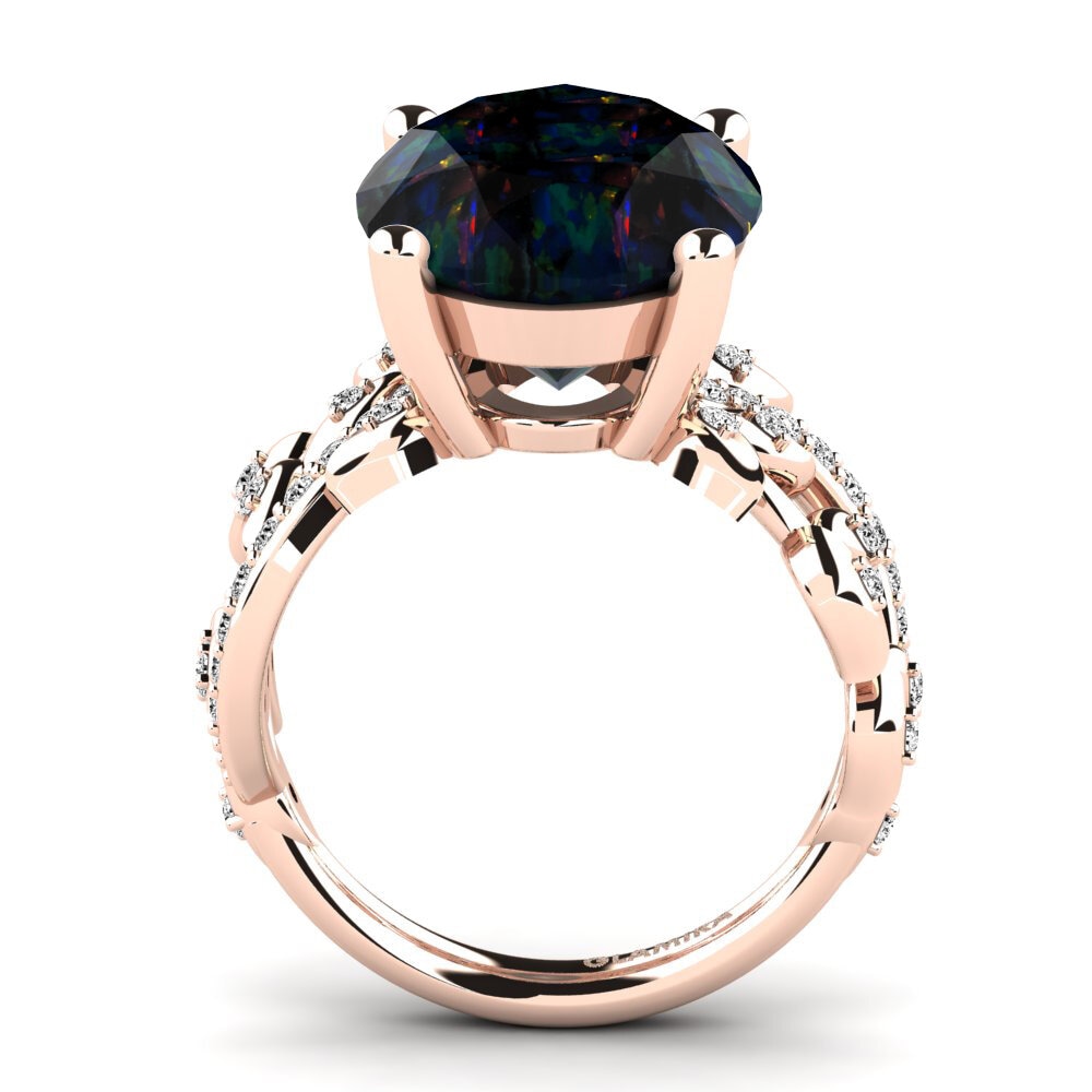 14k Oro Rosa Opalo Negro Anillo Tatum