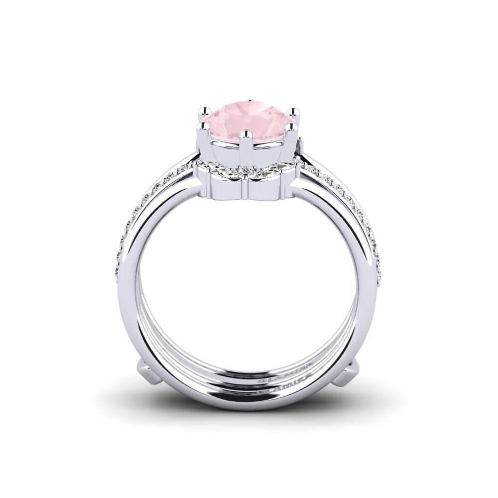 White Silver Rose Quartz Ring Tazil - SET