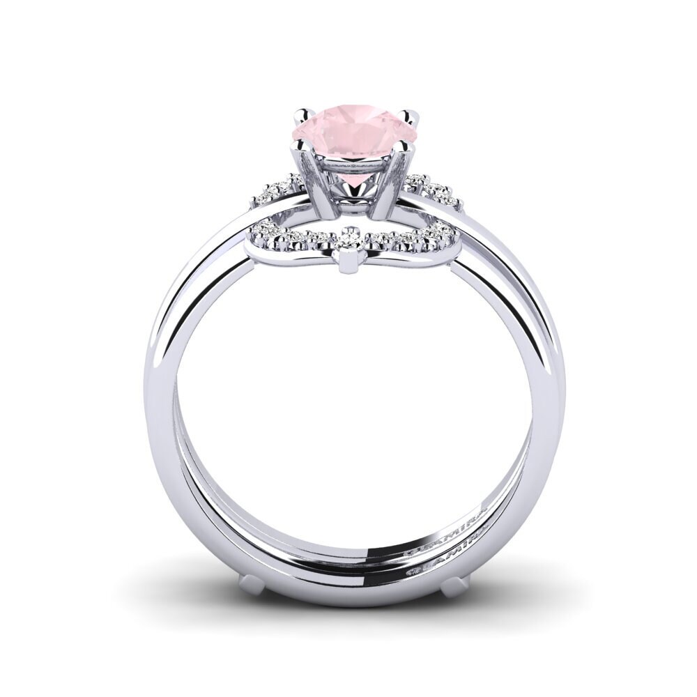 White Silver Rose Quartz Ring Teakook - SET