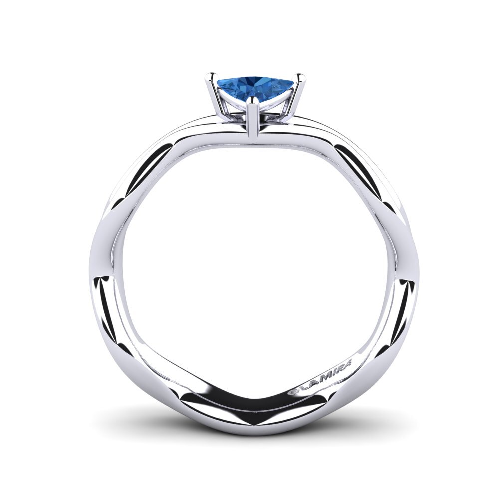 Trillion Dark Blue Zirconia Engagement Ring Gungtes - Trillion