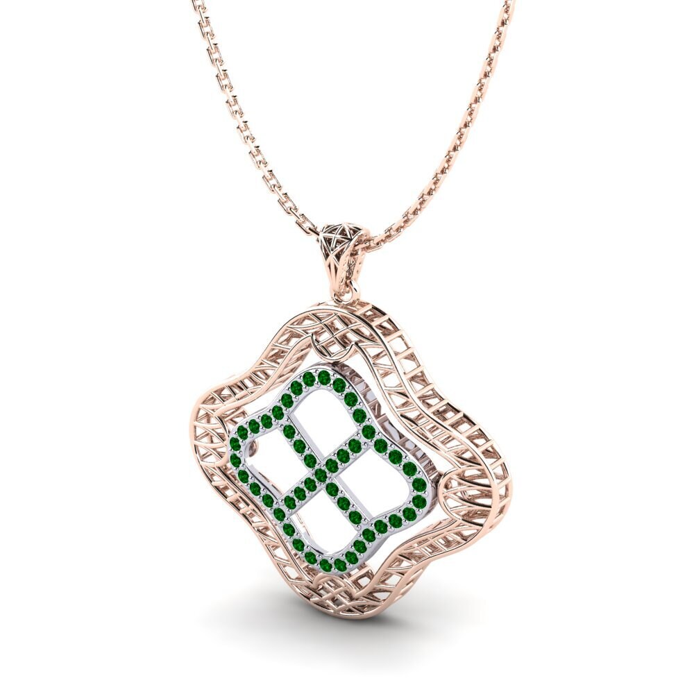 14k Oro Rosa & Blanco Circonita Verde Colgante de Mujer Thelma