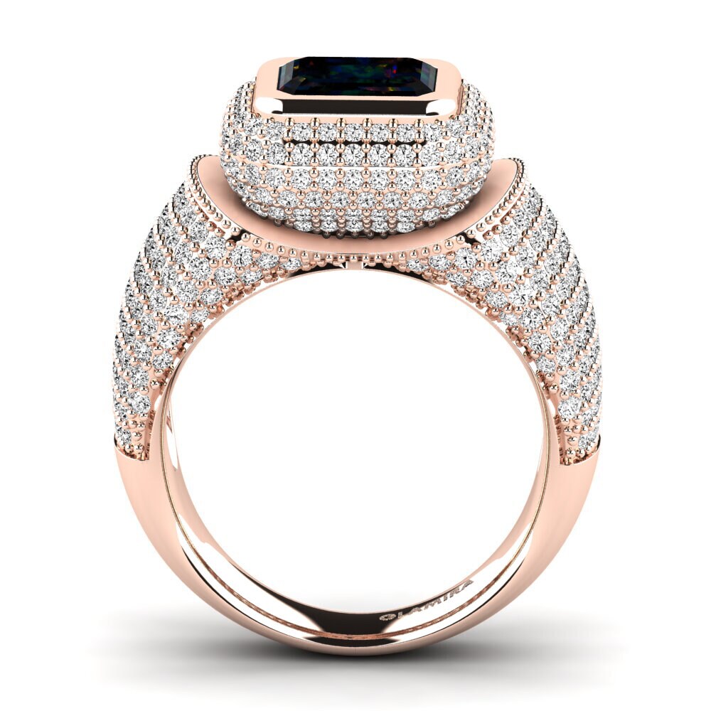 14k Oro Rosa Opalo Negro Anillo de compromiso Timerica