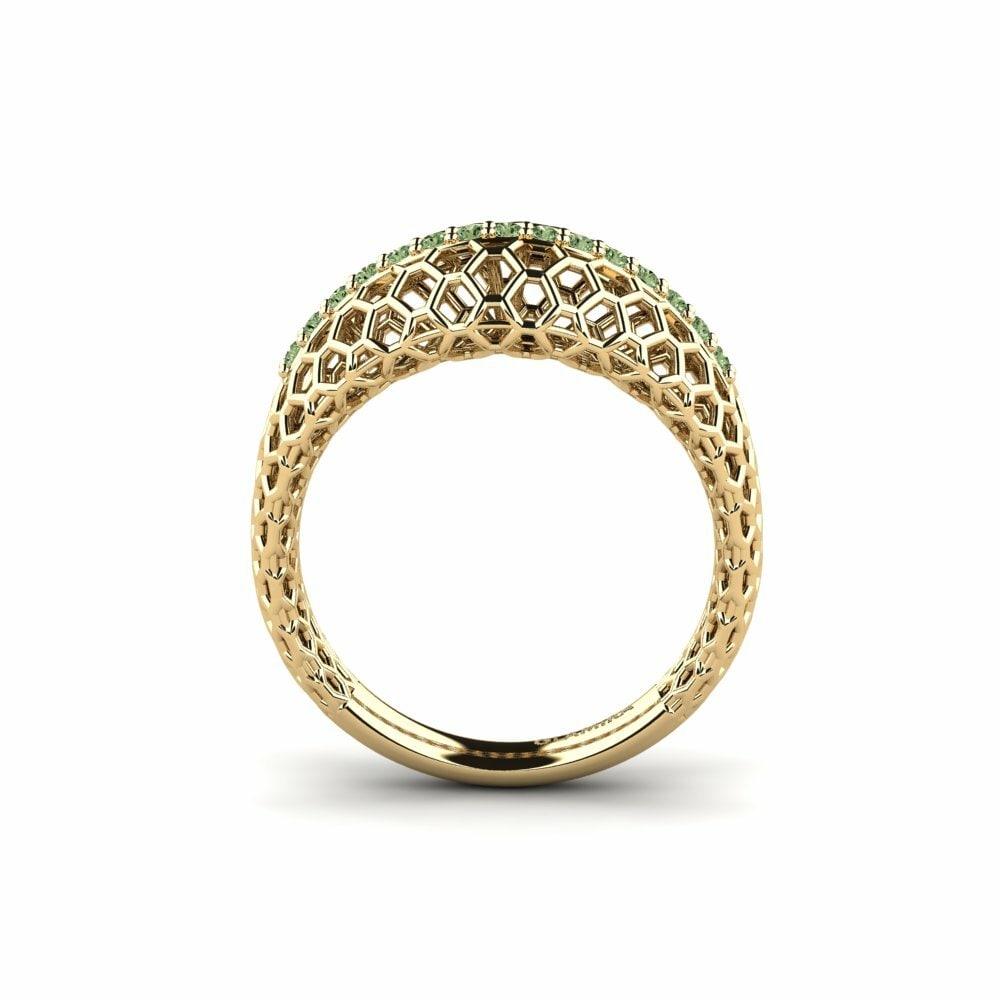 Anillo Torpatira 14k Oro Amarillo Diamante Verde Fusión 0.18 Quilates Redondo