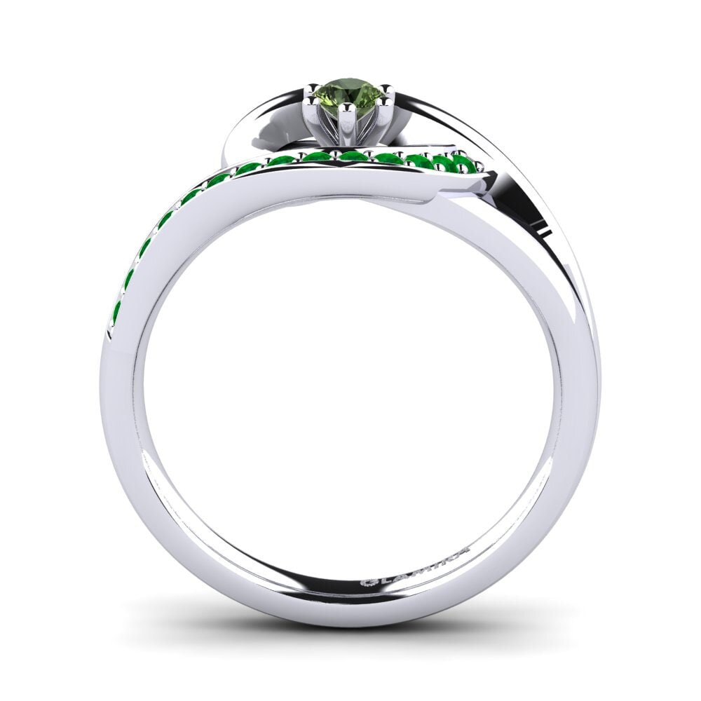 White Silver Green Sapphire Engagement Ring Trina 0.1 crt