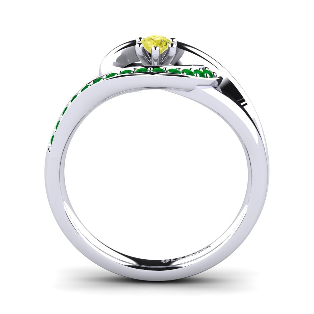 White Silver Yellow Diamond Engagement Ring Trina 0.1 crt