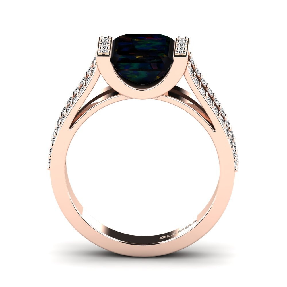 14k Oro Rosa Opalo Negro Anillo de compromiso Trinetta