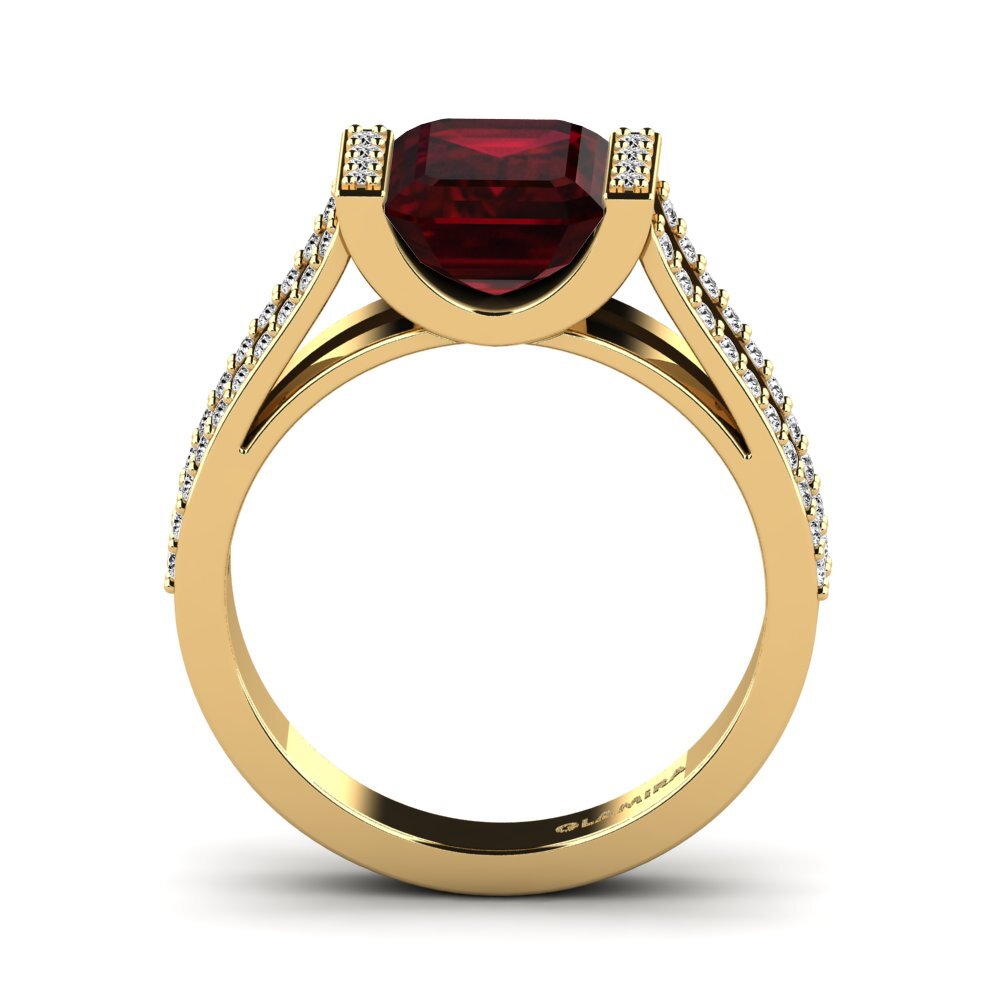 14k Oro Amarillo Granate Anillo de compromiso Trinetta