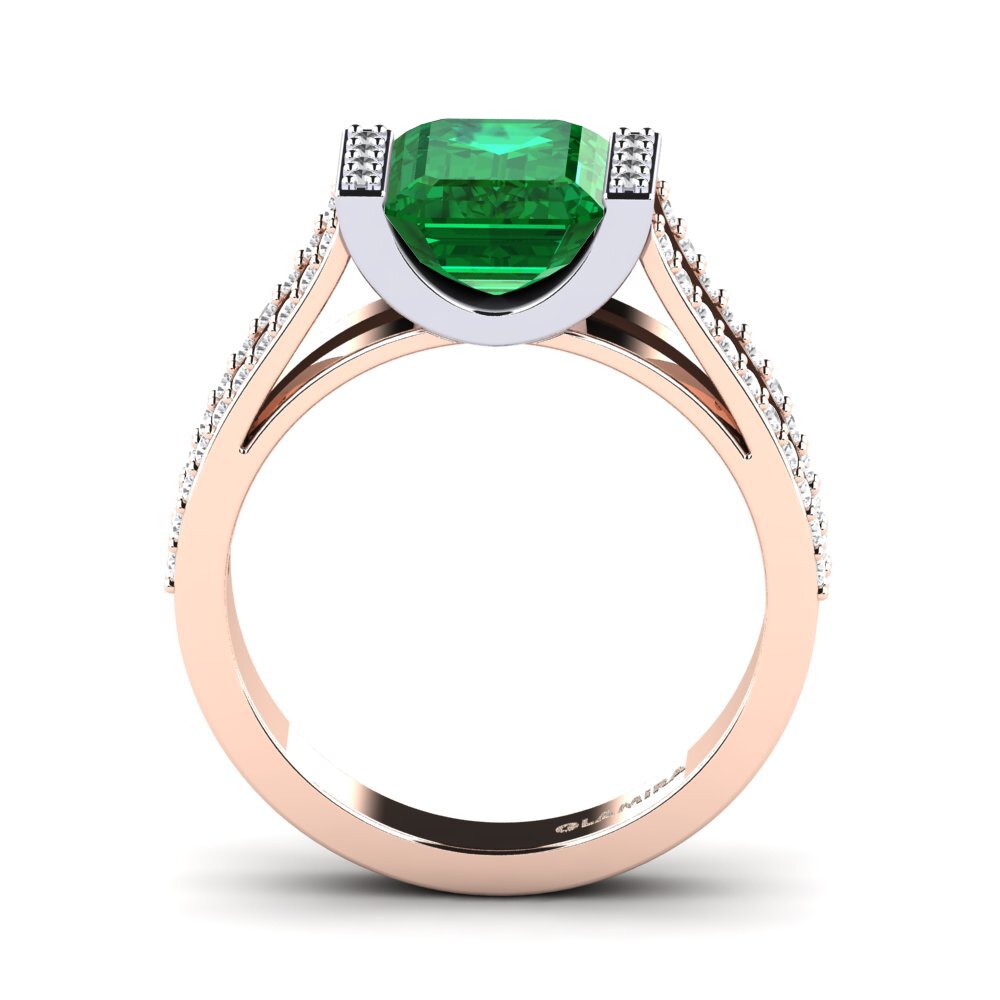 18ct Rose & White Gold Emerald (Lab Created) Engagement Ring Trinetta