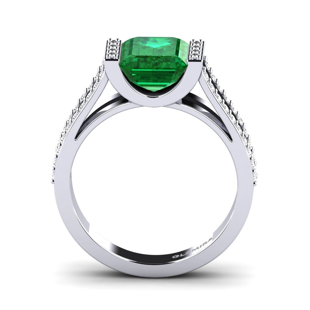 18ct White Gold Emerald (Lab Created) Engagement Ring Trinetta