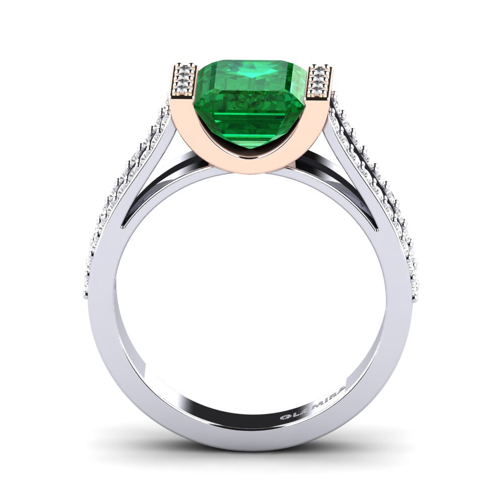 18ct White & Rose Gold Emerald (Lab Created) Engagement Ring Trinetta