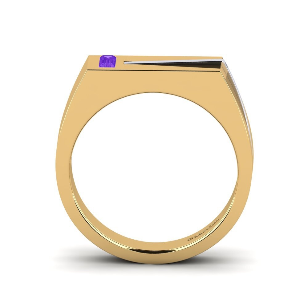 14ct Yellow & White Gold Amethyst Men's Ring Ty