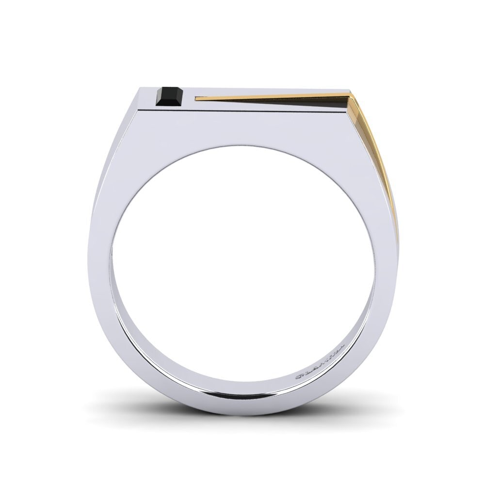 Oro Bianco & Giallo 750 Zaffiro Nero Anello da uomo Ty