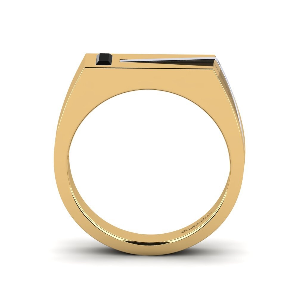 Oro Giallo & Bianco 585 Diamante Nero Anello da uomo Ty