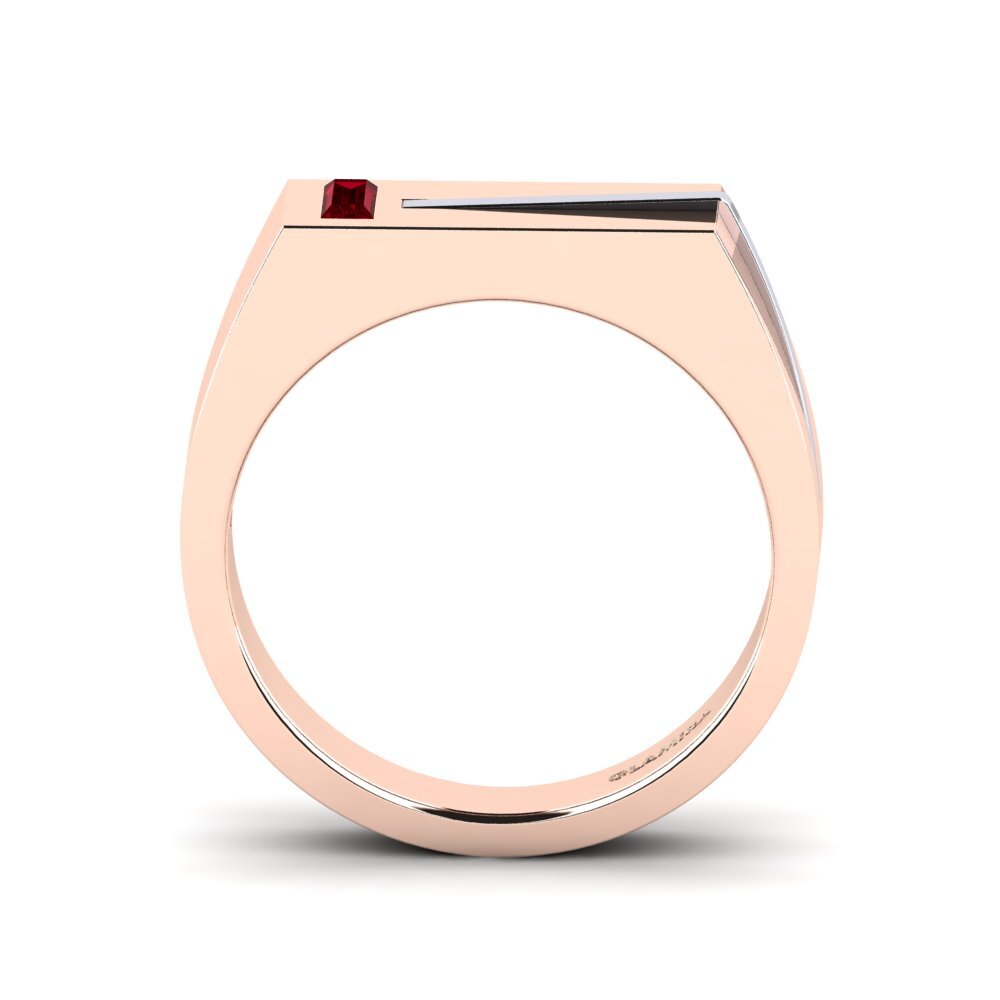 Oro Rosso & Bianco 750 Zircone Rosso Anello da uomo Ty