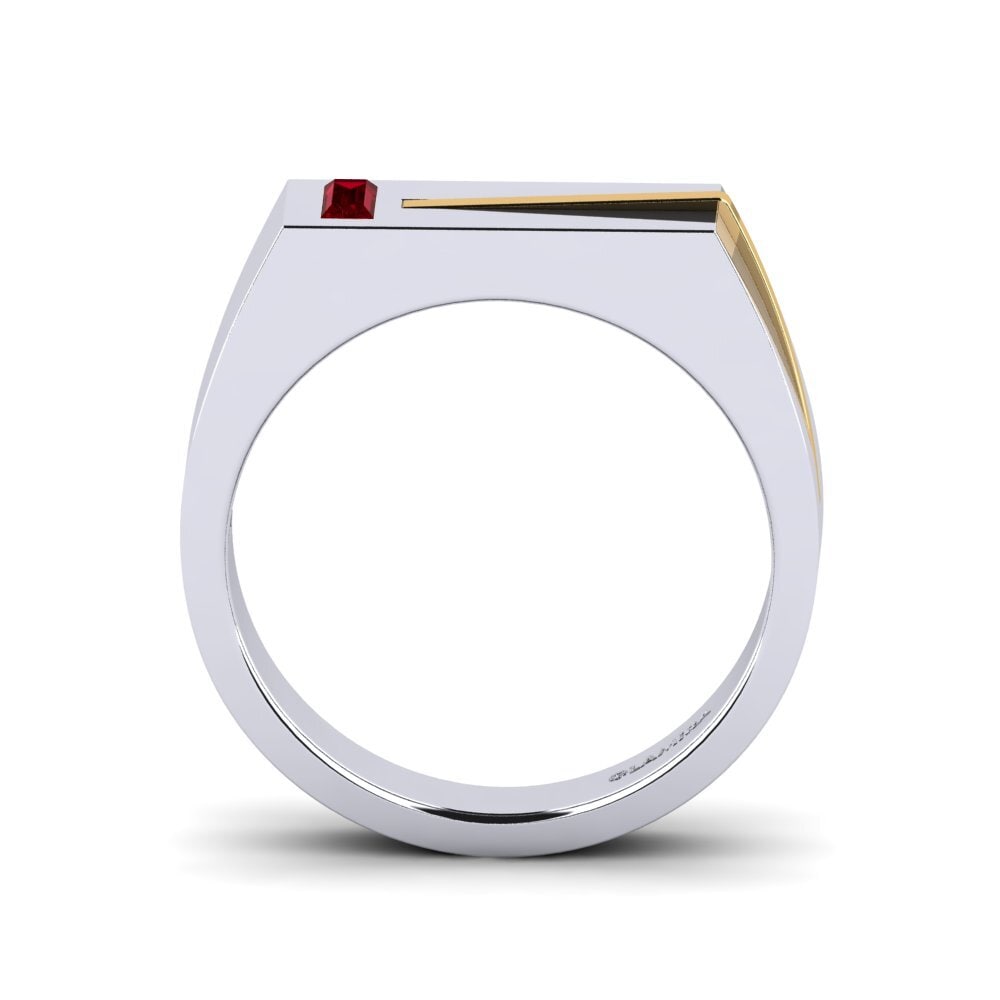 18k Oro Blanco / Amarillo Circonita Roja Anillo de Hombre Ty