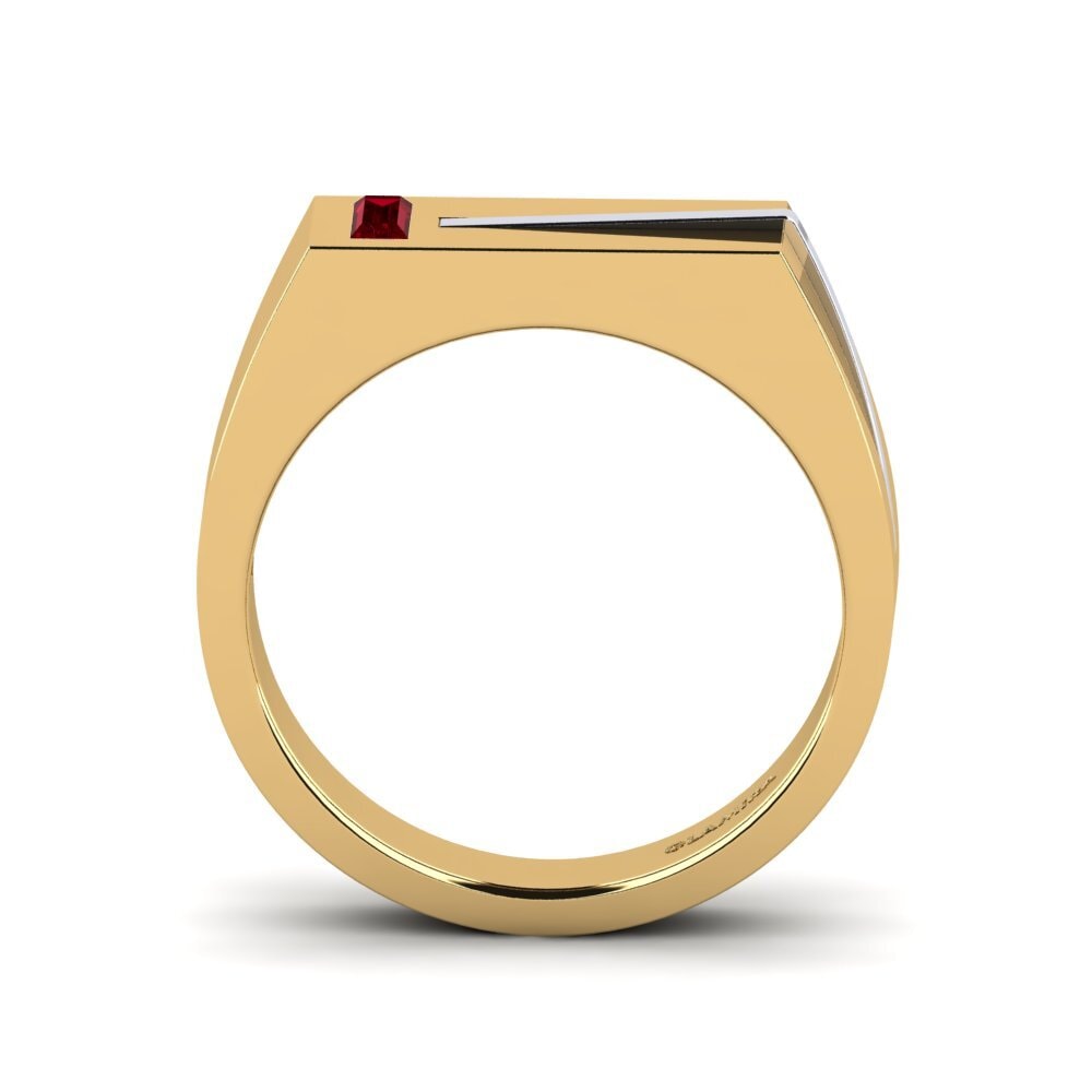 Oro Giallo & Bianco 750 Zircone Rosso Anello da uomo Ty