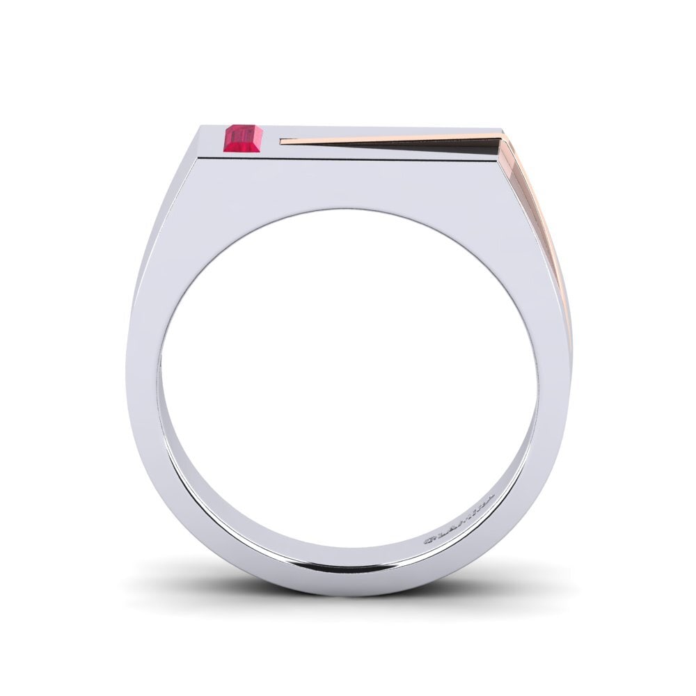 Oro Bianco & Rosso 585 Rubino Anello da uomo Ty