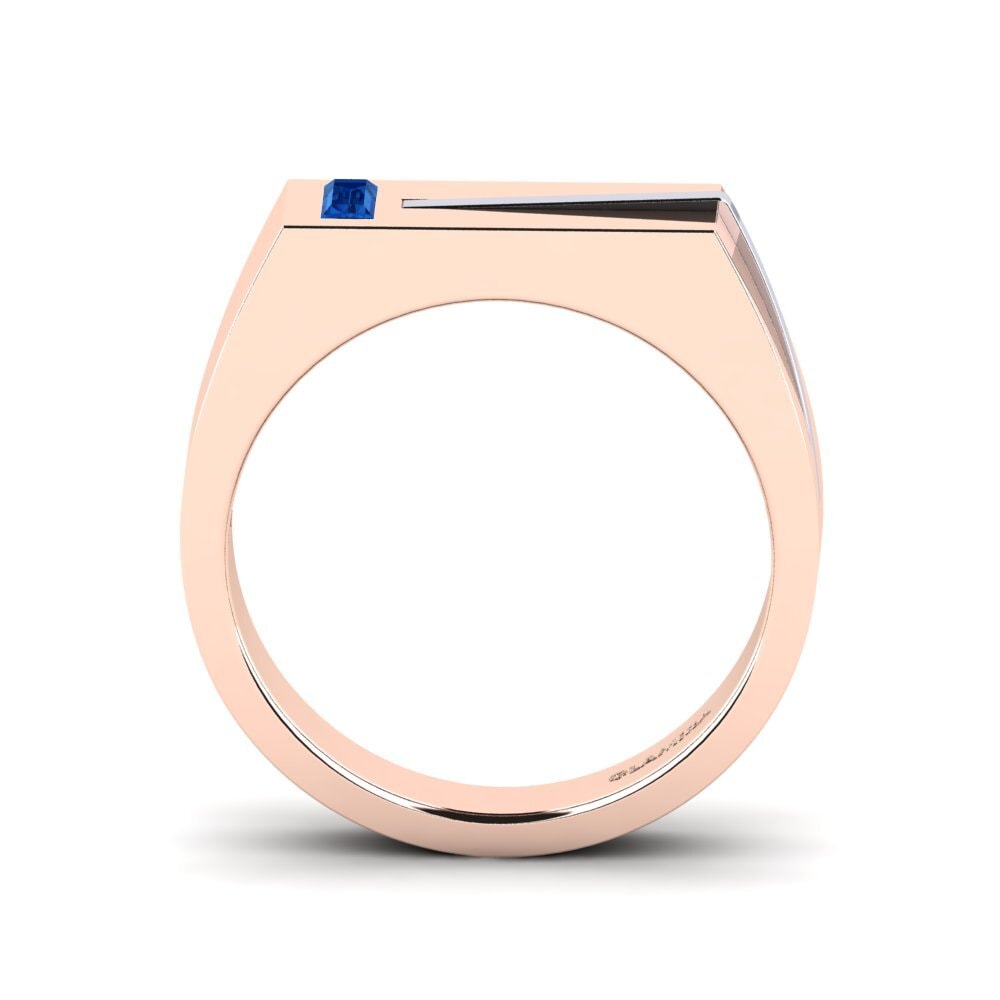 Oro Rosso & Bianco 750 Zircone Blu Scuro Anello da uomo Ty