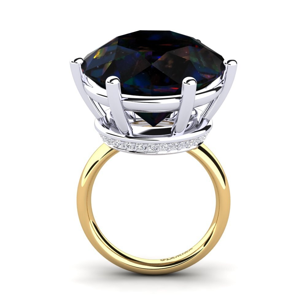 9ct Yellow & White Gold Black Opal Ring Umika