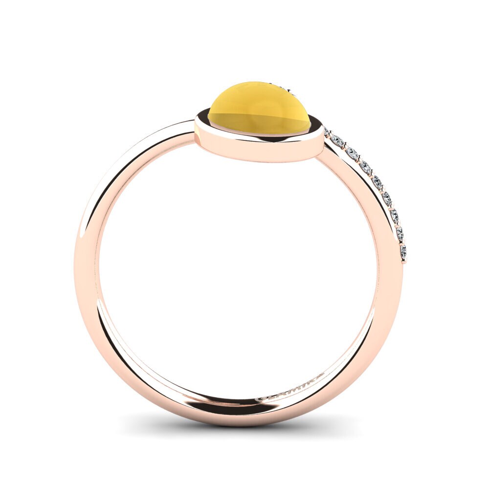 14K Rose Gold Cabochon Oval Citrine Ring Unfar