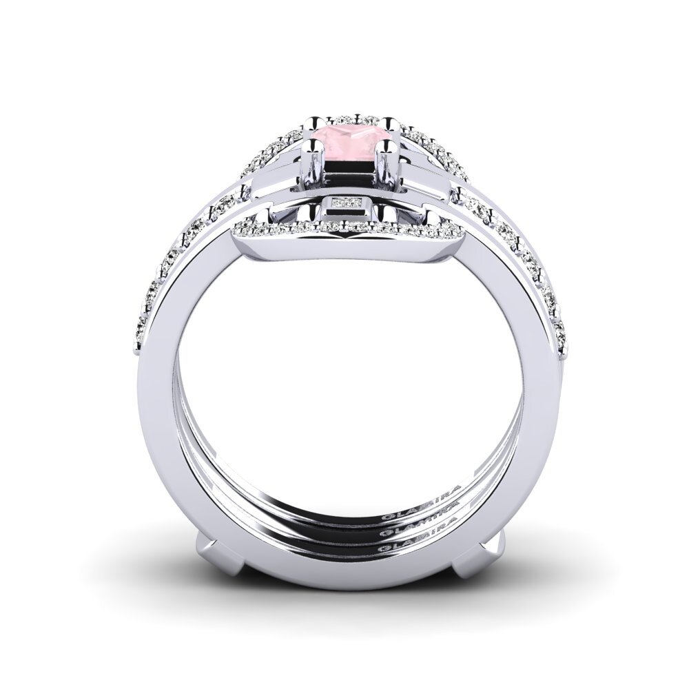 White Silver Rose Quartz Ring Urherixa - SET