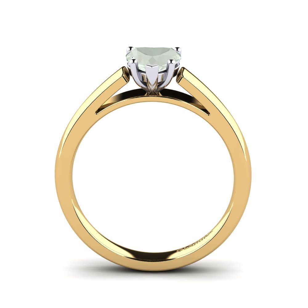 14k Oro Amarillo & Blanco Amatista verde Anillo de compromiso Vanessa