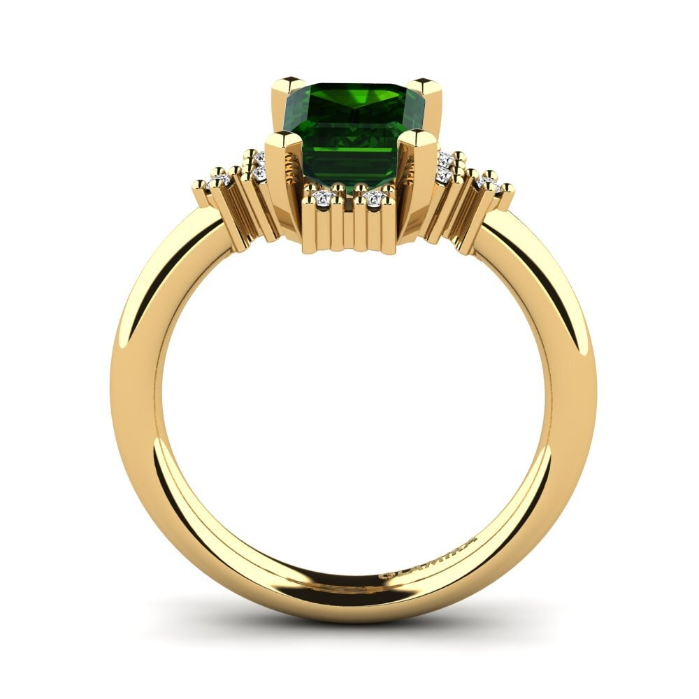14k Oro Amarillo Turmalina verde Anillo de compromiso Varese