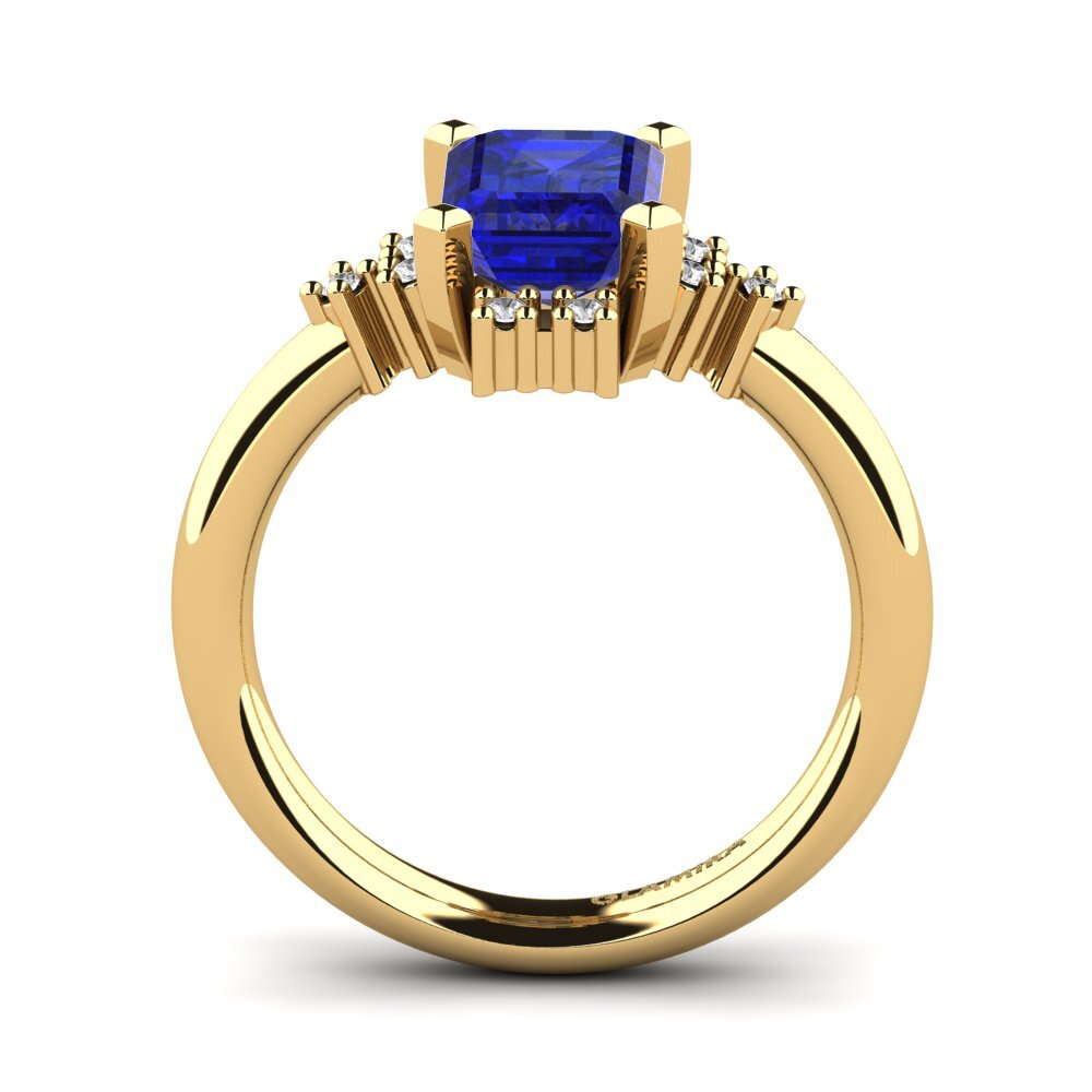 14k Oro Amarillo Safiro (Creado en Laboratorio) Anillo de compromiso Varese