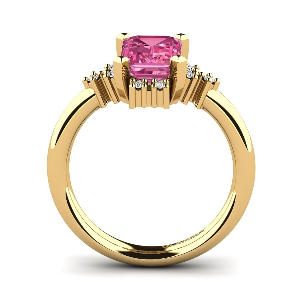 14k Oro Amarillo Turmalina rosa Anillo de compromiso Varese