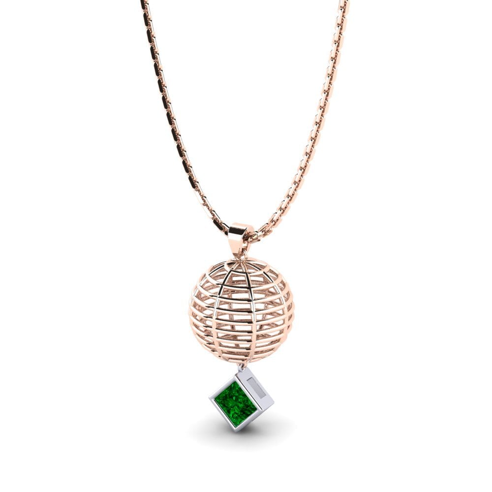 14k Oro Rosa & Blanco Circonita Verde Colgante de Mujer Vautour
