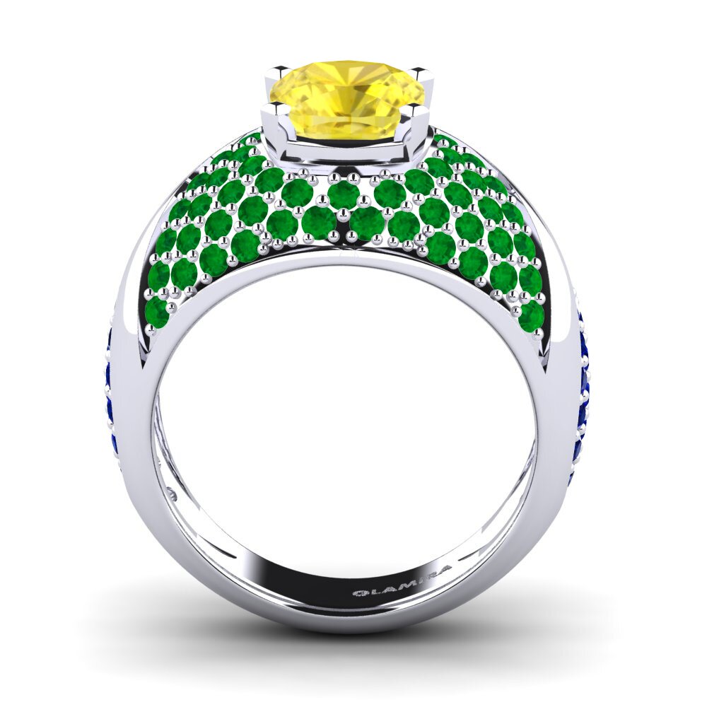 Bague de fiançailles Velaria Or Blanc 14k Saphir Jaune Exclusif 1.67 Carats Coussin