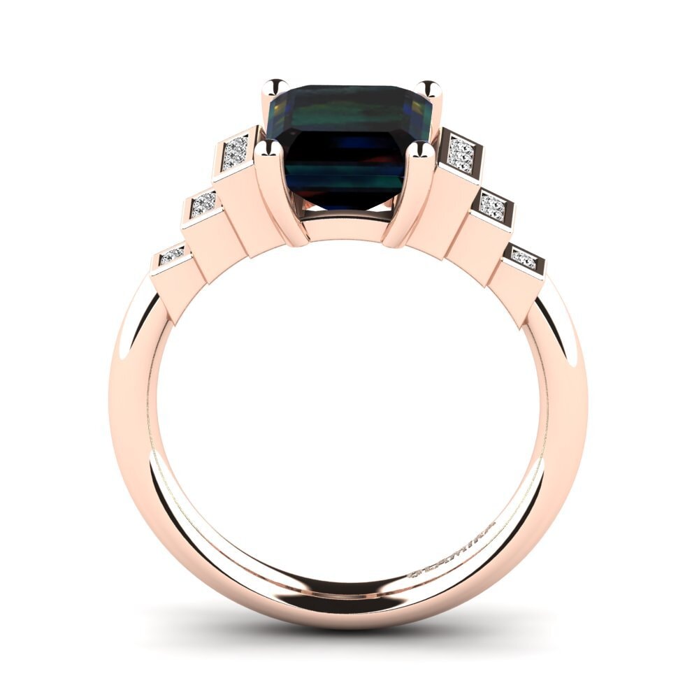 14k Oro Rosa Opalo Negro Anillo de compromiso Verona