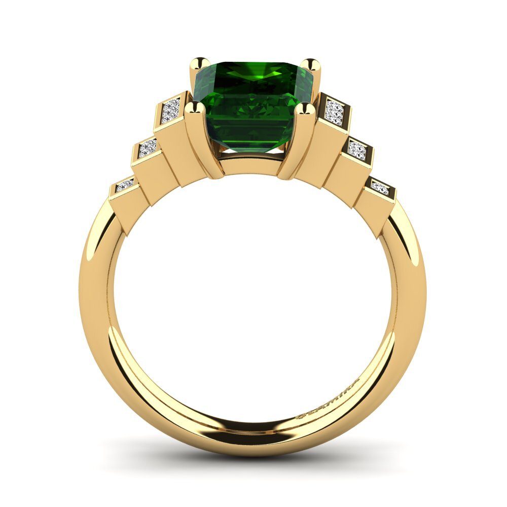 14k Oro Amarillo Turmalina verde Anillo de compromiso Verona