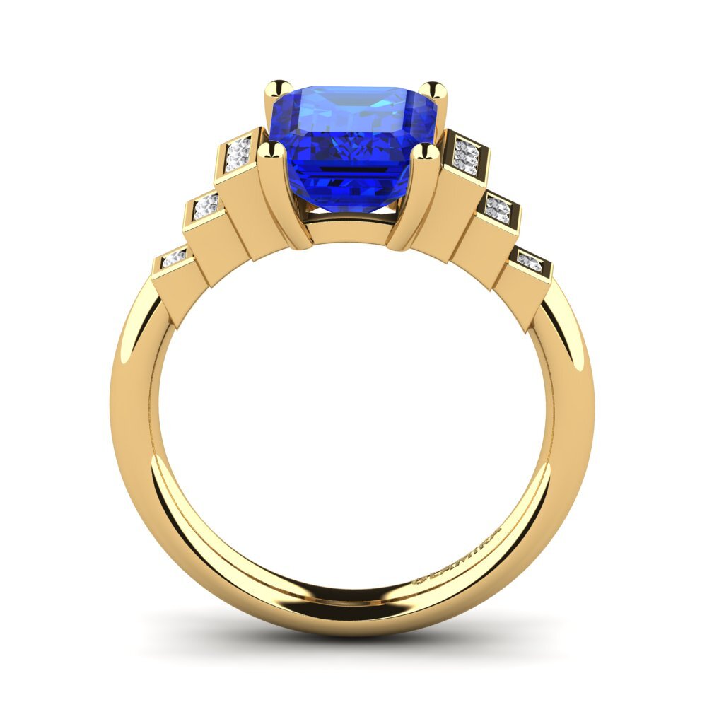 14k Oro Amarillo Safiro (Creado en Laboratorio) Anillo de compromiso Verona