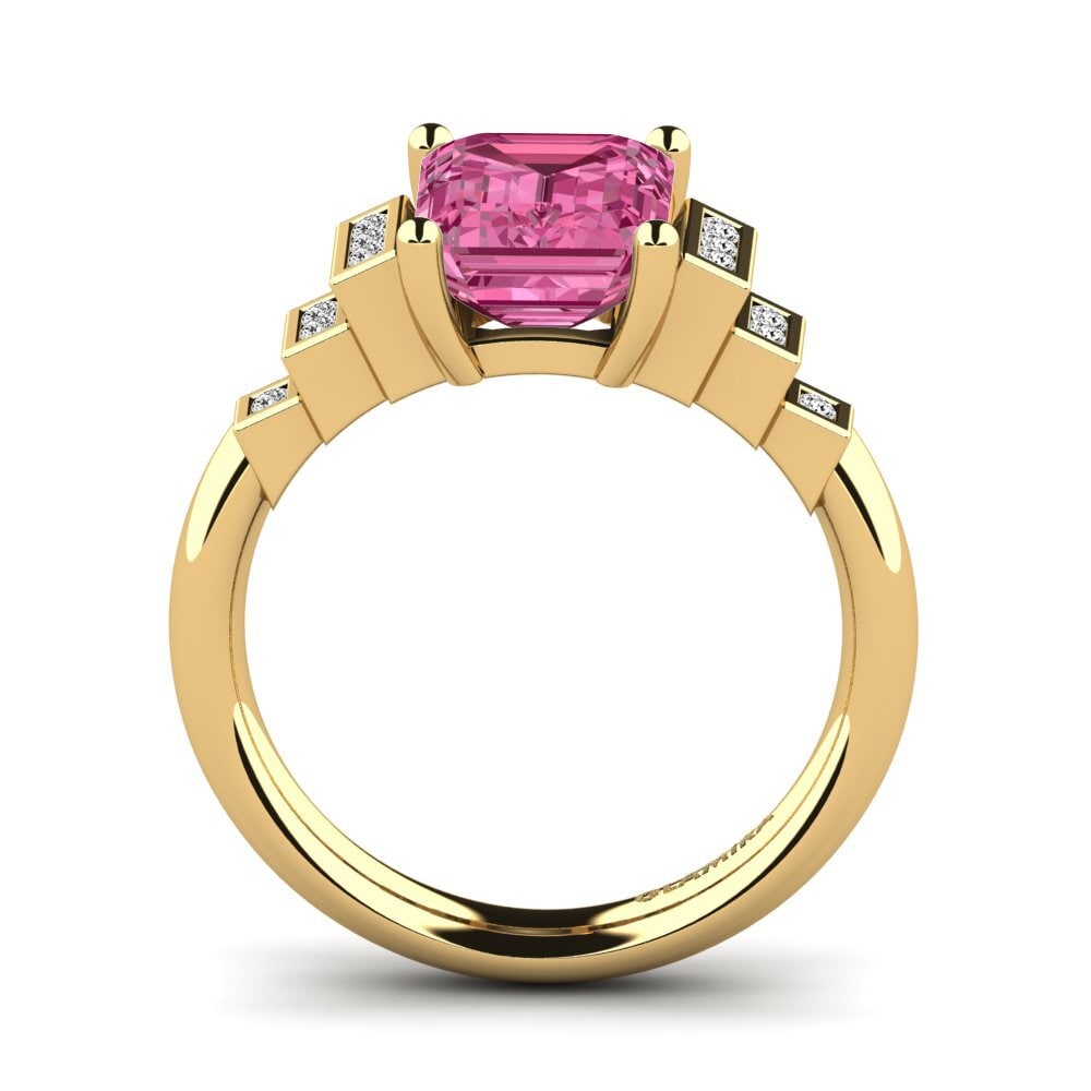 14k Oro Amarillo Turmalina rosa Anillo de compromiso Verona