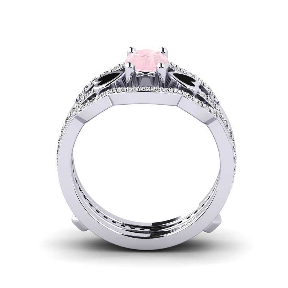 White Silver Rose Quartz Ring Vigetea - SET