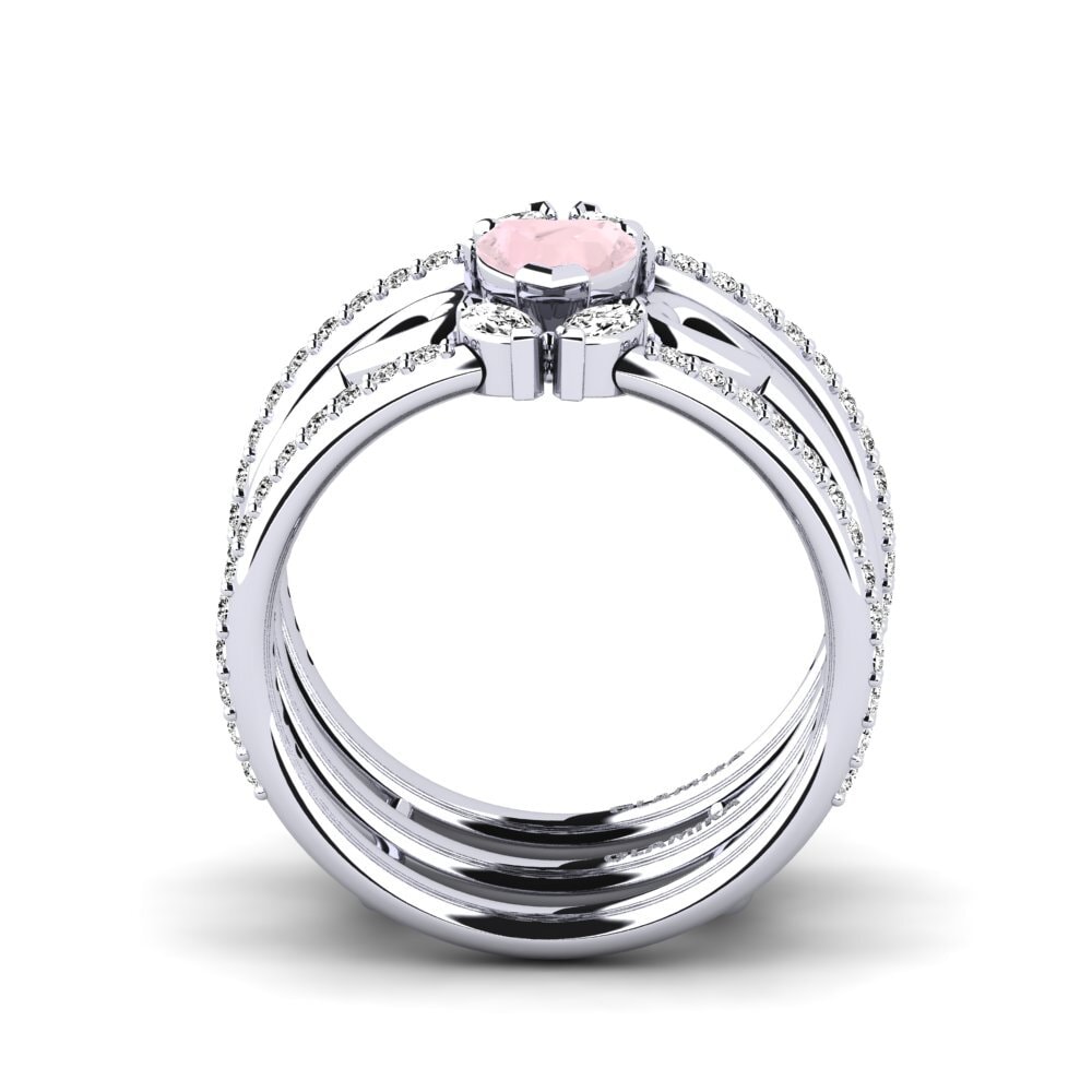 White Silver Rose Quartz Ring Vouma - SET