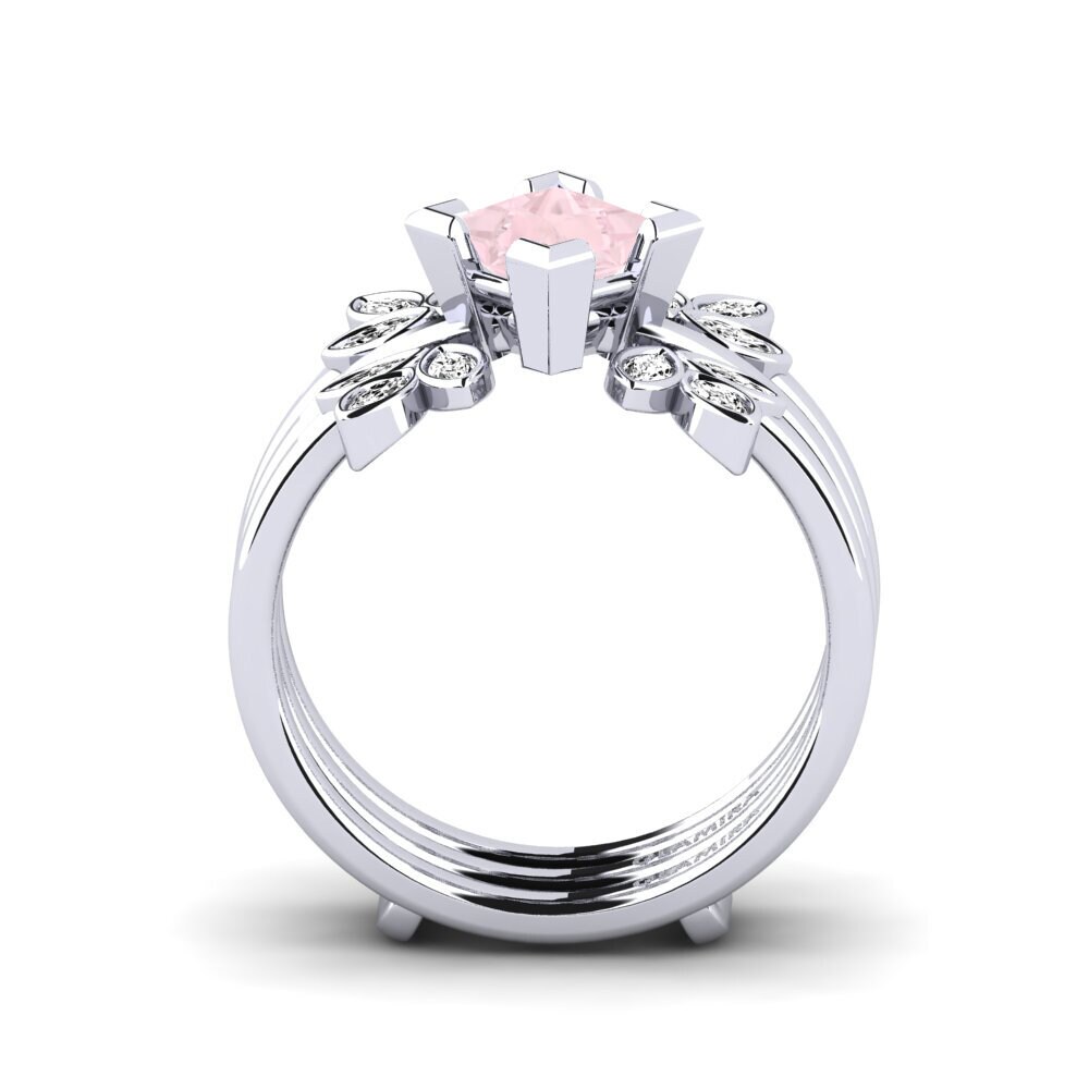 White Silver Rose Quartz Ring Wanjin - SET
