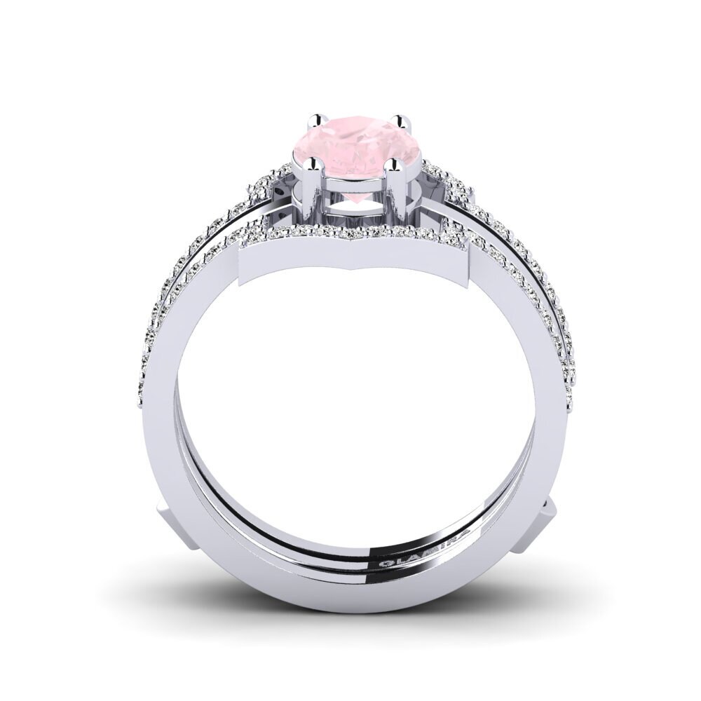 White Silver Rose Quartz Ring Wear - SET