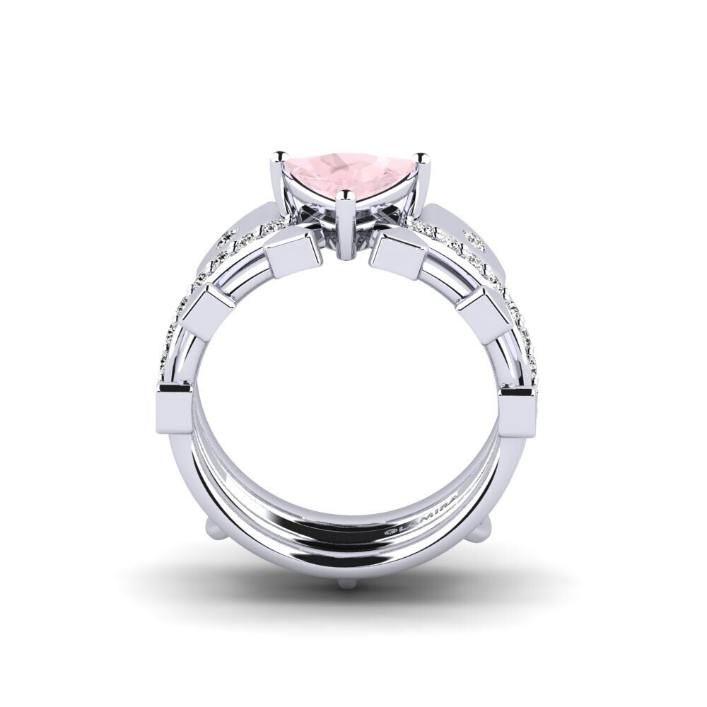 White Silver Rose Quartz Ring Wegyron - SET