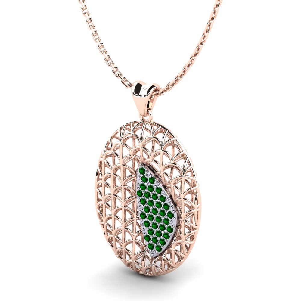 14k Oro Rosa & Blanco Circonita Verde Colgante de Mujer Wonda