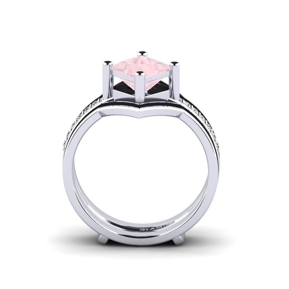 White Silver Rose Quartz Ring Wourg - SET