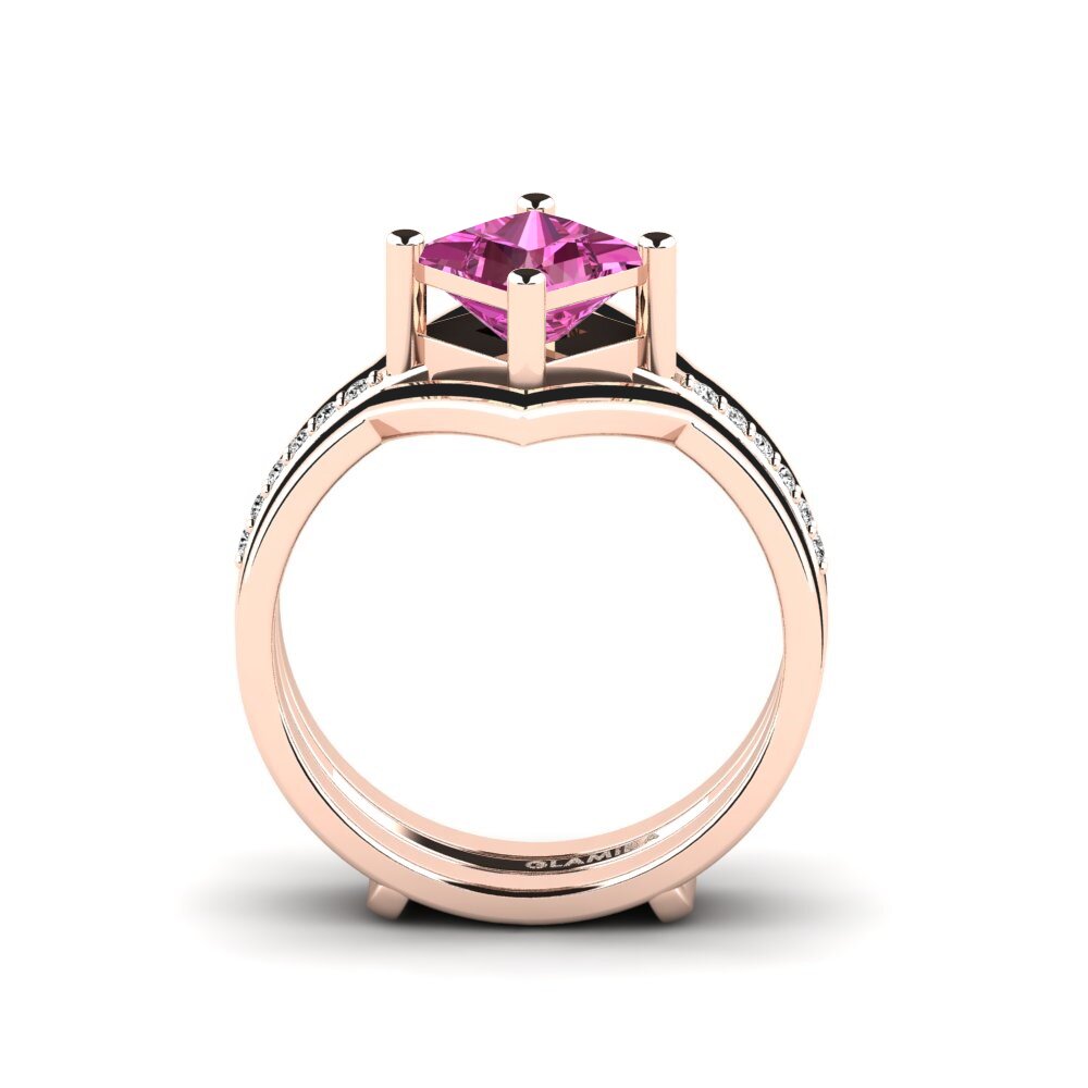 14ct Rose Gold Pink Topaz Ring Wourg - SET