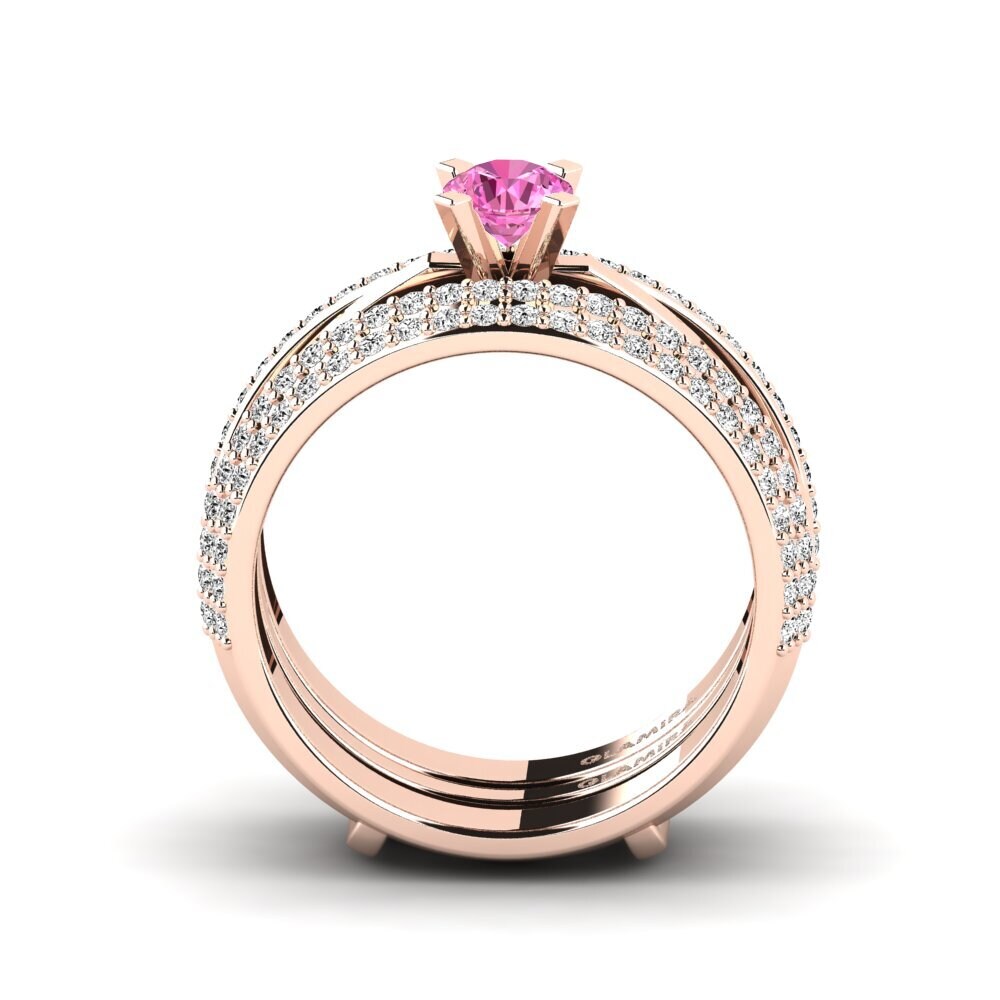 14ct Rose Gold Pink Topaz Ring Xlifin - SET