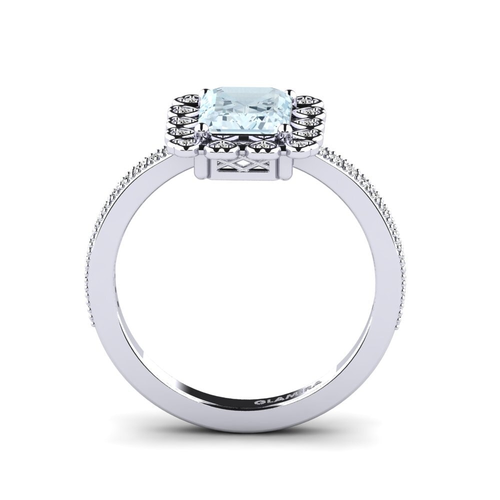 14ct White Gold Emerald Cut Aquamarine Engagement Ring Xyster
