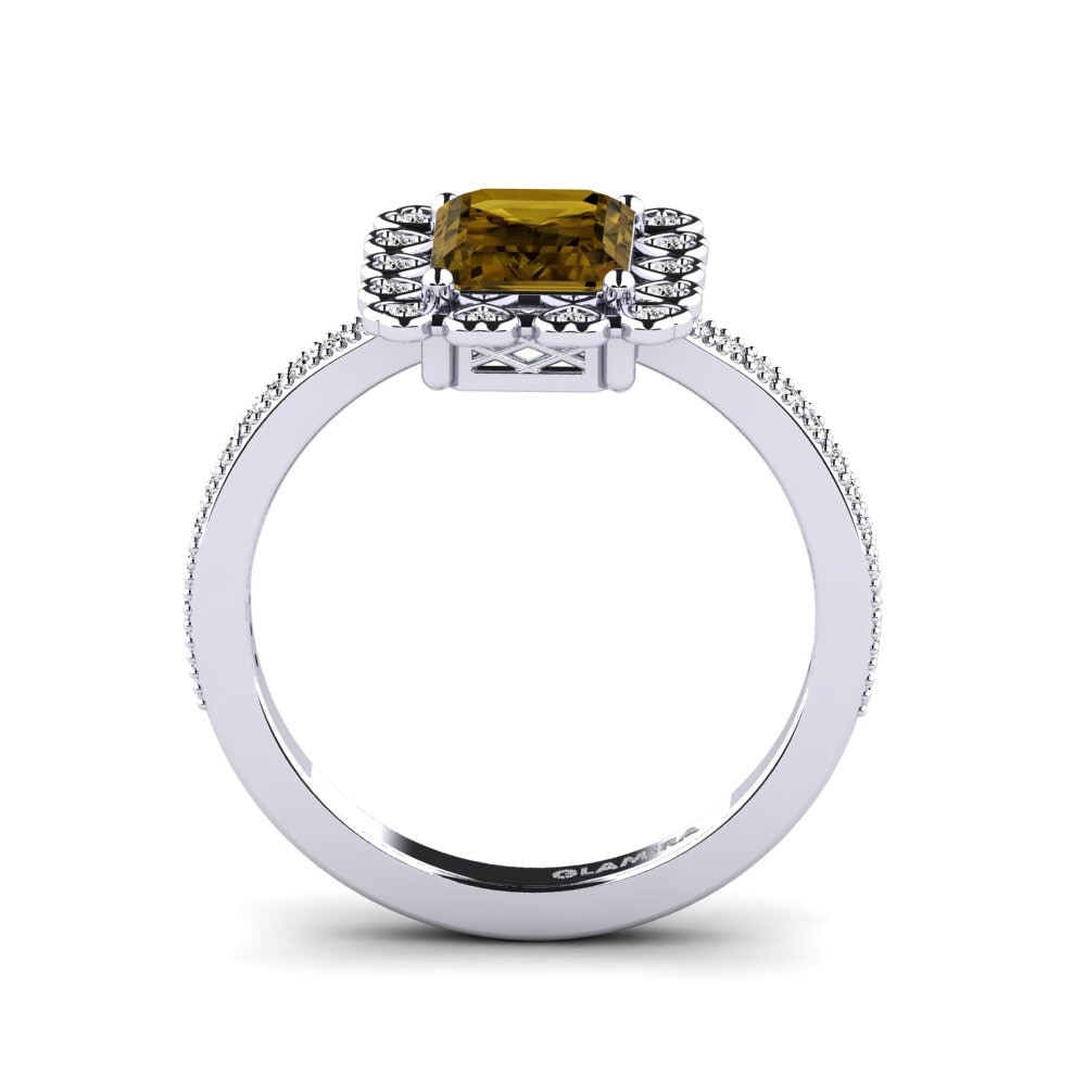 14ct White Gold Emerald Cut Brown Zircon Engagement Ring Xyster