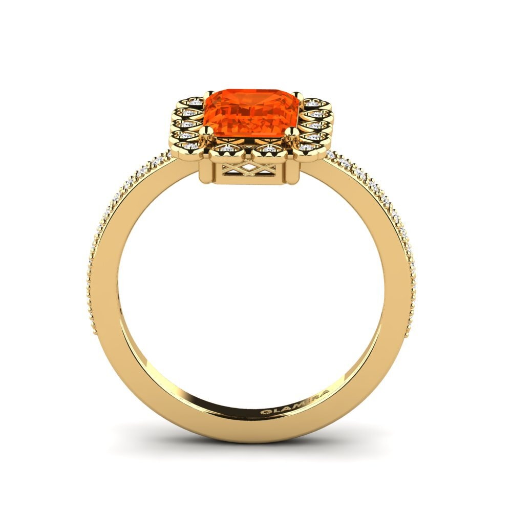 9ct Yellow Gold Emerald Cut Fire-Opal Engagement Ring Xyster